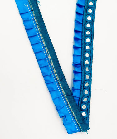 Blue Satin Pleated Lace Trim, Mirrored Fringe Trimming, Approx. 30mm wide